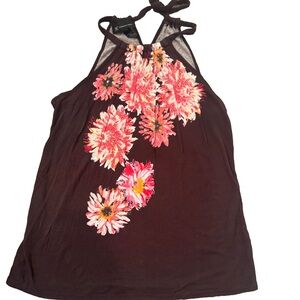 INC International Concepts Black Floral Top Sz M